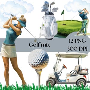 Golfbaan clipart, golf clipart bundel, golf png, sport illustraties, golfkar clipart, golfclub graphics digitale download voor ambachten