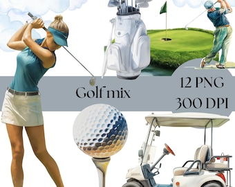 Pacchetto Clipart Golf: Grafica ad acquerello per campi da golf (download digitale)
