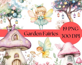 Watercolor Fairy Garden Clipart: Enchanted Forest PNG Bundle (Commercial Use)