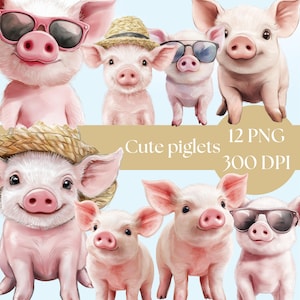Watercolor Cute Piglet Clipart, Adorable Farm Animal PNG, Printable Digital Download for Card Making & Crafts, commercial use invitations