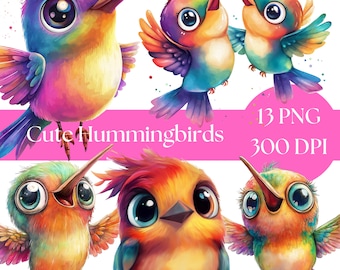 Hummingbird Clipart, Watercolor Bird Art, 10 High Quality JPGs, Digital Download, Commercial Use, Paper Craft, commercial use