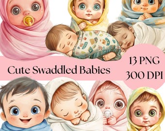 Swaddle Baby Clipart, Newborn PNG Graphics, Nursery Art (Digital Download)