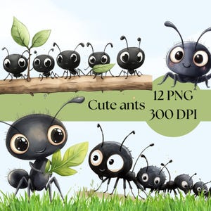 Watercolor Ants Clipart Set, Adorable Insect PNG for Crafts, Digital Download, Perfect for Commercial Use, fun insect PNG, nursery decor