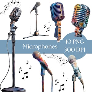 Microphone Clipart, Music SVG, Karaoke PNG, Digital Download, Mic Vector, Instant Art for Crafts & Design, commercial use clipart, scrapbook