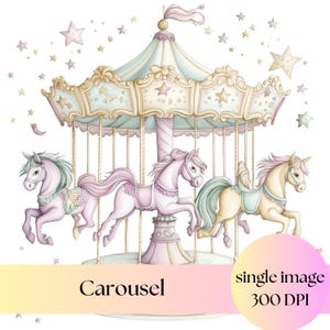 Carousel Clipart, Watercolor Pony Clipart, Cute Baby Shower PNG, Nursery Art, Carnival Clipart, Digital Download, commercial use