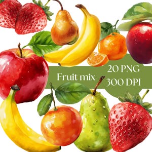Fruit Clipart Bundle, Watercolor Fruits PNG, Cute Fruit Clipart, Digital Download for Commercial Use, Instant Download, clip art for crafts