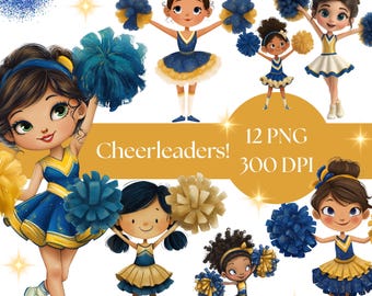 Blue and Gold Pompom Clipart: Cheerleading PNG Graphics