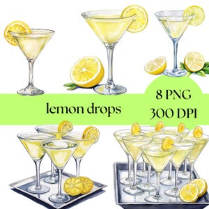 Lemon Drop Martini Clip Art, Grafica Cocktail Acquerello, Decorazione Bevande Estive, Menu Bar, Bevande Agrumi PNG, uso commerciale png
