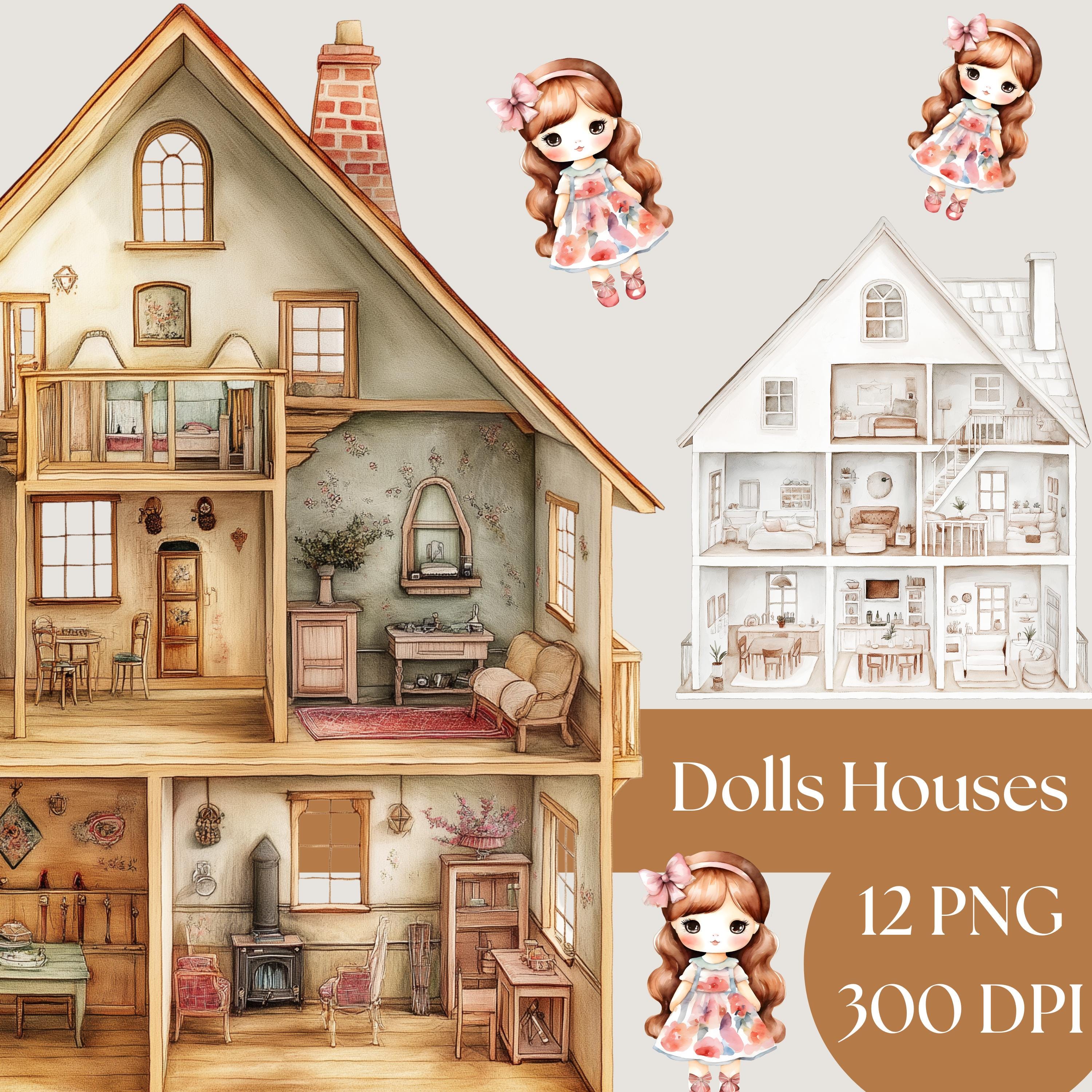 Dolls House Clipart, Vintage Watercolor Dollhouse PNG, Digital Download for  Scrapbooking \u0026 Crafting Projects, Cute Dollhouse, Commercial Use - Etsy, image size:3000x3000