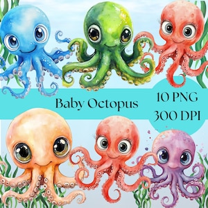Cute Octopus Clipart, Adorable Octopus PNG, Underwater Art, Ocean Graphic, High-Quality Clipart, Commercial Use, crafts and scrapbooking