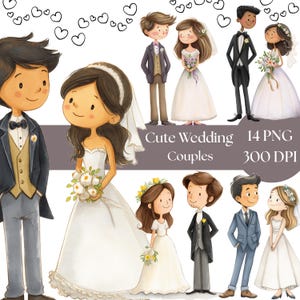 Clip art di coppia di sposi, download digitale per sposi, immagini stampabili per scrapbooking di matrimonio, inviti di nozze in formato PNG