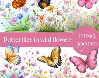Clipart aquarel vlinder: png-bloemenkunst (digitale download)