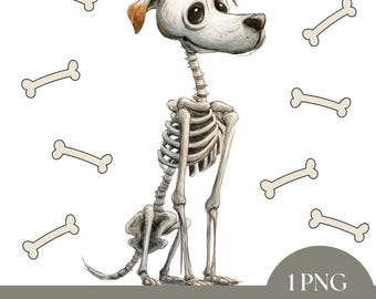 Dog Skeleton Clipart, Funny Halloween Dog Art, Digital Download, Skeleton Pet Graphic, SVG for Crafts, spooky images, animal graphics PNG