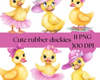 Pink Rubber Duck Clipart: Watercolor Baby Shower PNG (Digital Download)