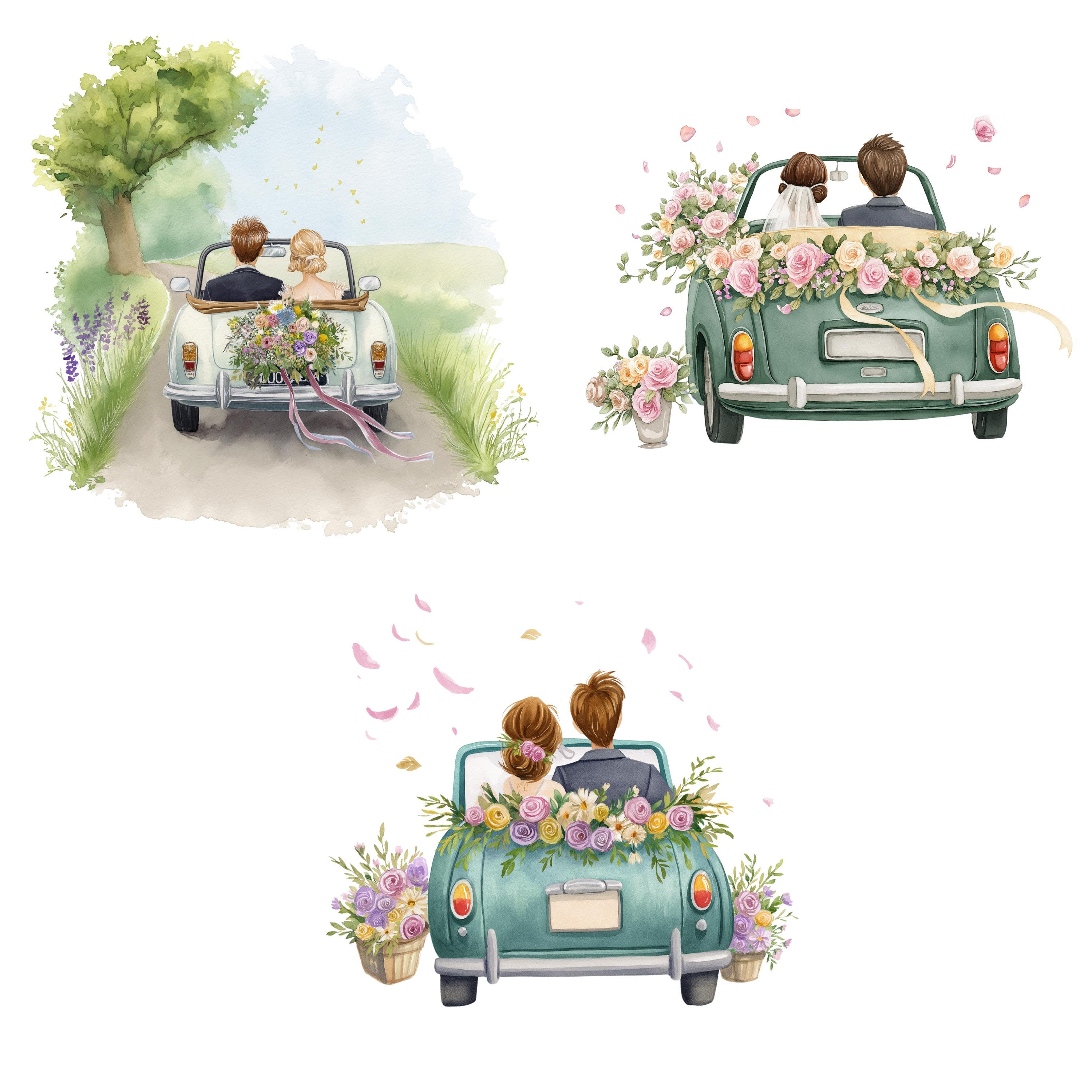 Just Married Car Clipart, Wedding Day Digital Download, Bride and Groom ...