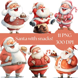 Christmas Clipart Bundle, Festive PNG, Digital Download Holiday Graphics, Santa Designs for Crafts and Projects, Father Christmas clip art