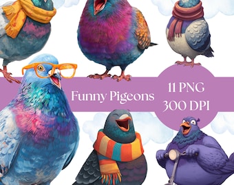 Funny Pigeon Clipart: Whimsical Bird PNG Graphics (Digital Download)