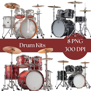 drum kit clip art, musical instrument PNG, digital download for music lovers, musician gift, commercial use png, clipart for scrapbooking