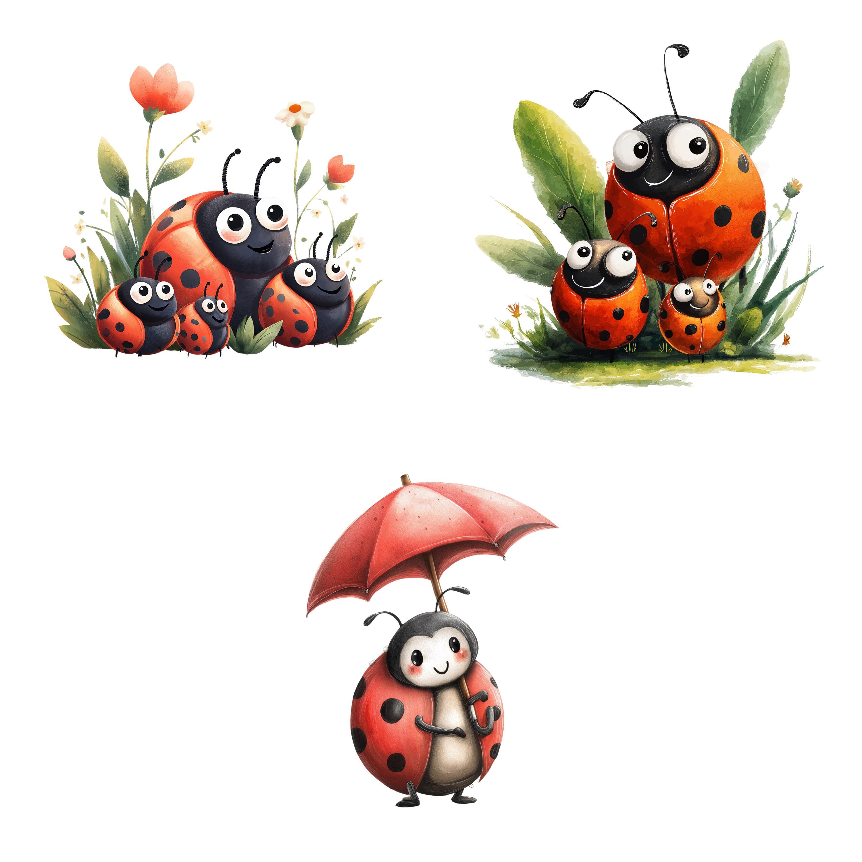 Ladybug Clipart Bundle, Cute Watercolor Ladybug PNG for Nursery Decor ...