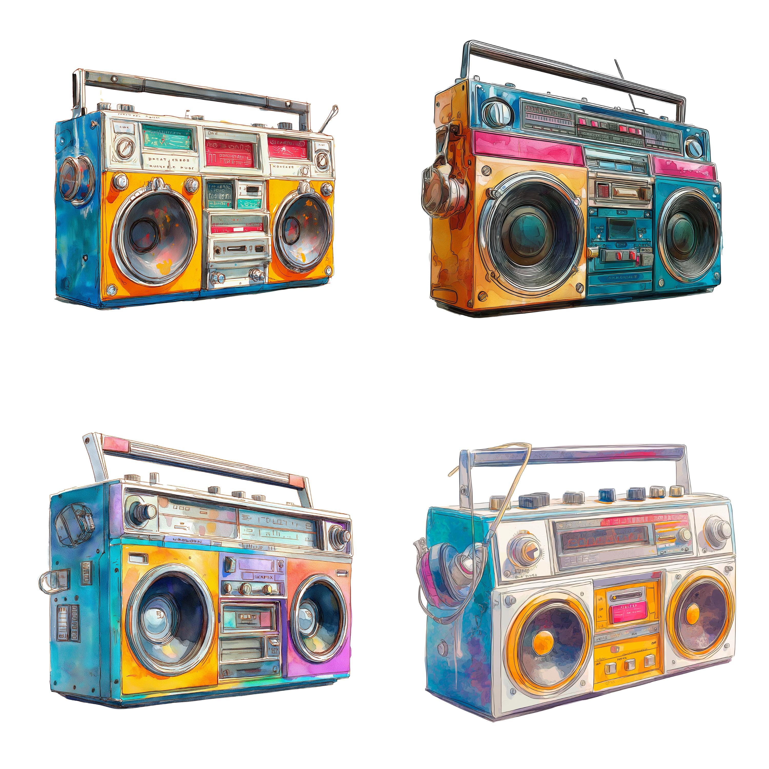 Retro Boom Box Clipart, 80s Vintage Stereo Graphics, Digital Download ...