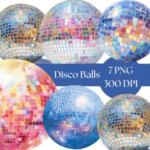 Disco Ball Clipart, Mirror Ball PNG, Dance Party Clipart, Commercial Use, Digital Download, graphics for craft, colorful junk journal