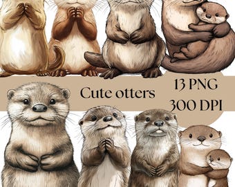 Watercolor Baby Otter Clipart: Nursery Decor PNG (Digital Download)