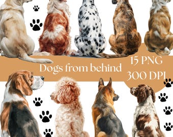 Dog from Back Clipart, Watercolor Dog Illustrations, Digital Download, Cute Pet Graphics, Dog Lovers Gift, pet portraits, commercial use PNG