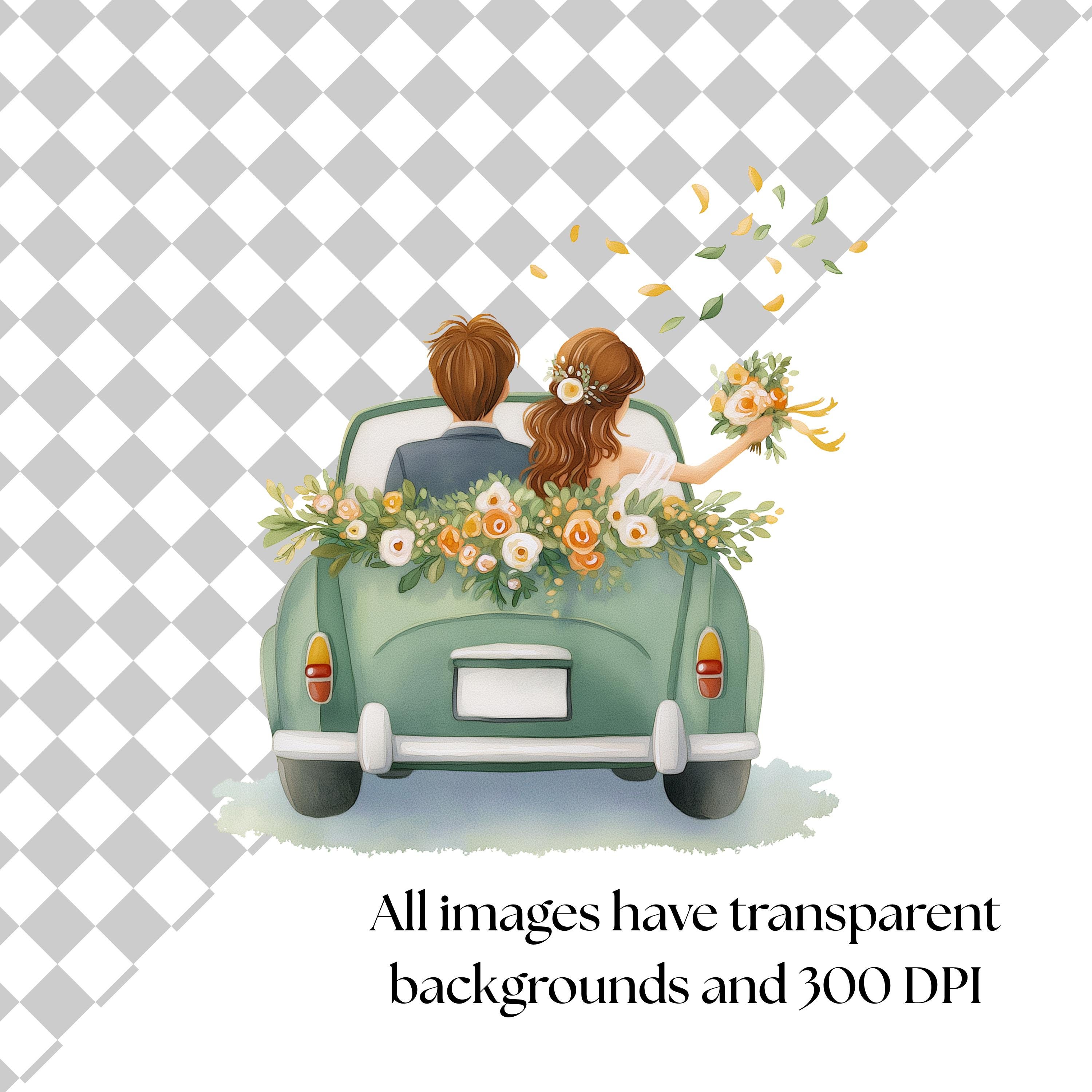 Just Married Car Clipart, Wedding Day Digital Download, Bride and Groom ...