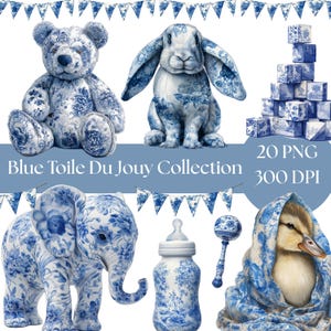 Blue Toile Teddy Bear Clipart, Vintage Nursery Art, Watercolor PNG for Baby Shower Decorations, Digital Download, invitation toile du joul