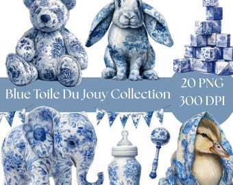 Blue Toile Teddy Bear Clipart: Vintage Nursery Art (Digital Download)