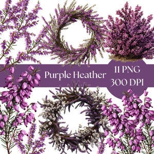 Purple Heather Clipart, Digital Watercolor Patterns, Floral Clipart for Crafting, Boho Wedding Decor Ideas junk journal invitations