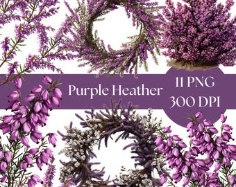 Purple Heather Clipart, Digital Watercolor Patterns, Floral Clipart for Crafting, Boho Wedding Decor Ideas junk journal invitations
