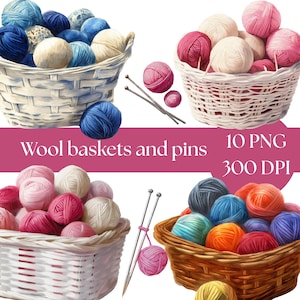Watercolor Knitting Clipart, Yarn and Crochet Art, Digital Download PNG, Needlework Graphics for Crafts, commercial use, cottagecore