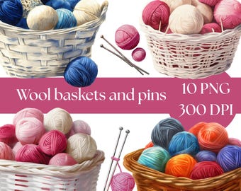 Watercolor Knitting Clipart: Yarn and Crochet Art (Digital Download PNG)