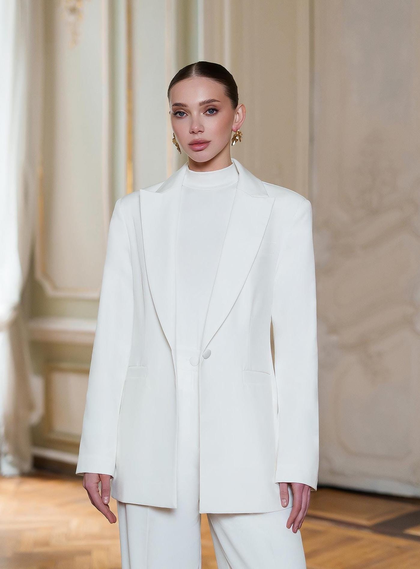 Two-Piece Suit - Blazer & Wide-Leg Pants, Formal Ladies Set, Classic Business Suit, Wedding Outfit
