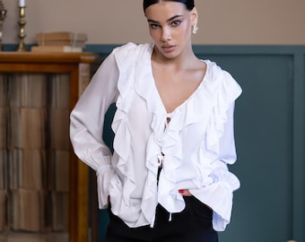 Tencel Voile Blouse for Women, Lightweight Soft Top, Feminine Loose Fit Shirt in Milk, Blue, Raspberry & Beige, Vintage