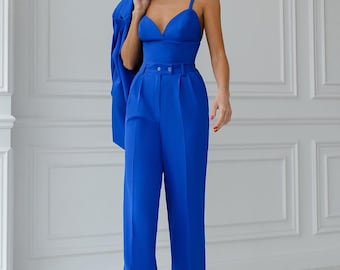 Blue Elegant Three Piece Women Suit, Elegant Women's Suit Set, Women Suit, Classic Business Suit, Office Set Suite, Pants Suit, Wedding Set