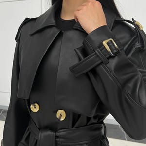 Gabardina de ante color chocolate: prenda elegante y versátil con forro de jacquard, gabardina de primavera, gabardina larga para mujer, abrigo de otoño imagen 3