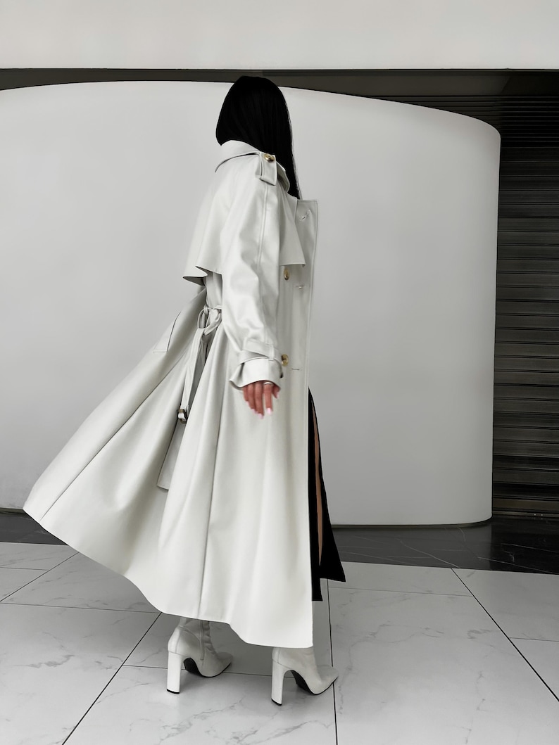Gabardina de ante color chocolate: prenda elegante y versátil con forro de jacquard, gabardina de primavera, gabardina larga para mujer, abrigo de otoño imagen 15