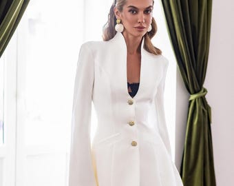 White Two-Piece Women's Suit – Blazer & Wide-Leg Pants, Formal Ladies Trouser Suit, Classic Business Suit, Wedding Elegant Two-Piece Outfit