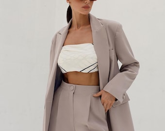 Classic Women’s Two-Piece Suit – Blazer & Trousers, Mocha Suit Set, Business Suit
