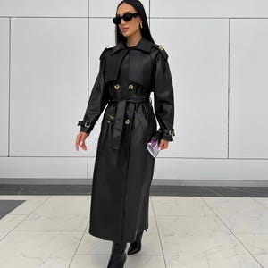 Gabardina de ante color chocolate: prenda elegante y versátil con forro de jacquard, gabardina de primavera, gabardina larga para mujer, abrigo de otoño imagen 14