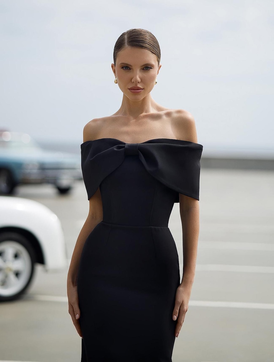ASPECT MIDI LENGTH DRESS W DROP SHOULDERS