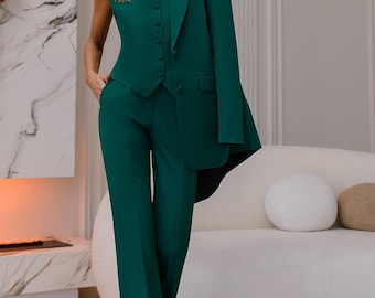 Three-Piece Suit with Vest, Classic Business Suit, Office Set, Pants Suits