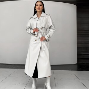 Gabardina de ante color chocolate: prenda elegante y versátil con forro de jacquard, gabardina de primavera, gabardina larga para mujer, abrigo de otoño imagen 12