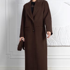 Chocolate Elegant Wool Coat Long, Warm Wool Wrap Coat, Autumn Coat with belt, Elegant Wool Coat, Women Coat belted, Black Wool Coat Luxury