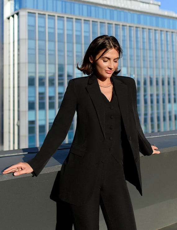Elegant Black Three-piece Suit With Vest, Women's Suit Set, Classic  Business Suit, Black Women's Suit, Black Office Set Suite, Pants Suit -  Etsy Norway