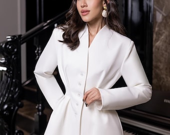 White Bridal Blazer Dress, Double Breasted Mini Coat Dress, Custom Tuxedo  Reception Outfit - Etsy