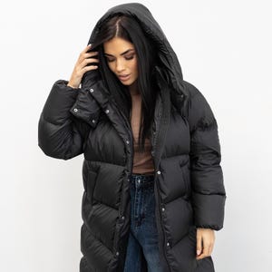 Black Winter Puffer Oversized, Warm Jacket Women, Bio Puffer Coat, Waterproof Detachable Hood, Oversized Winter Coat, Black Puffer Jacket
