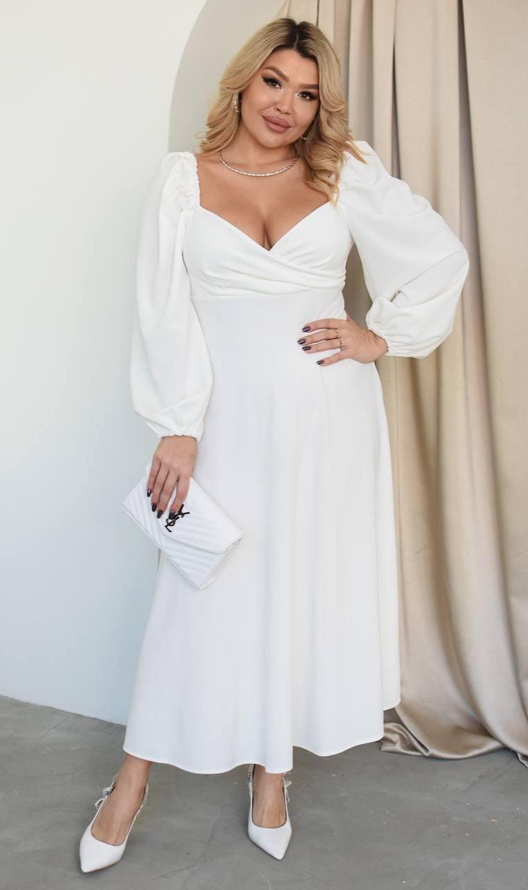 White Midi Dress With Puff Sleeves, Elegant Civil Wedding Dress, Plus Size - Etsy White Midi Dress With Puff Sleeves, Elegant Civil Wedding Dress, Plus Size - Etsy